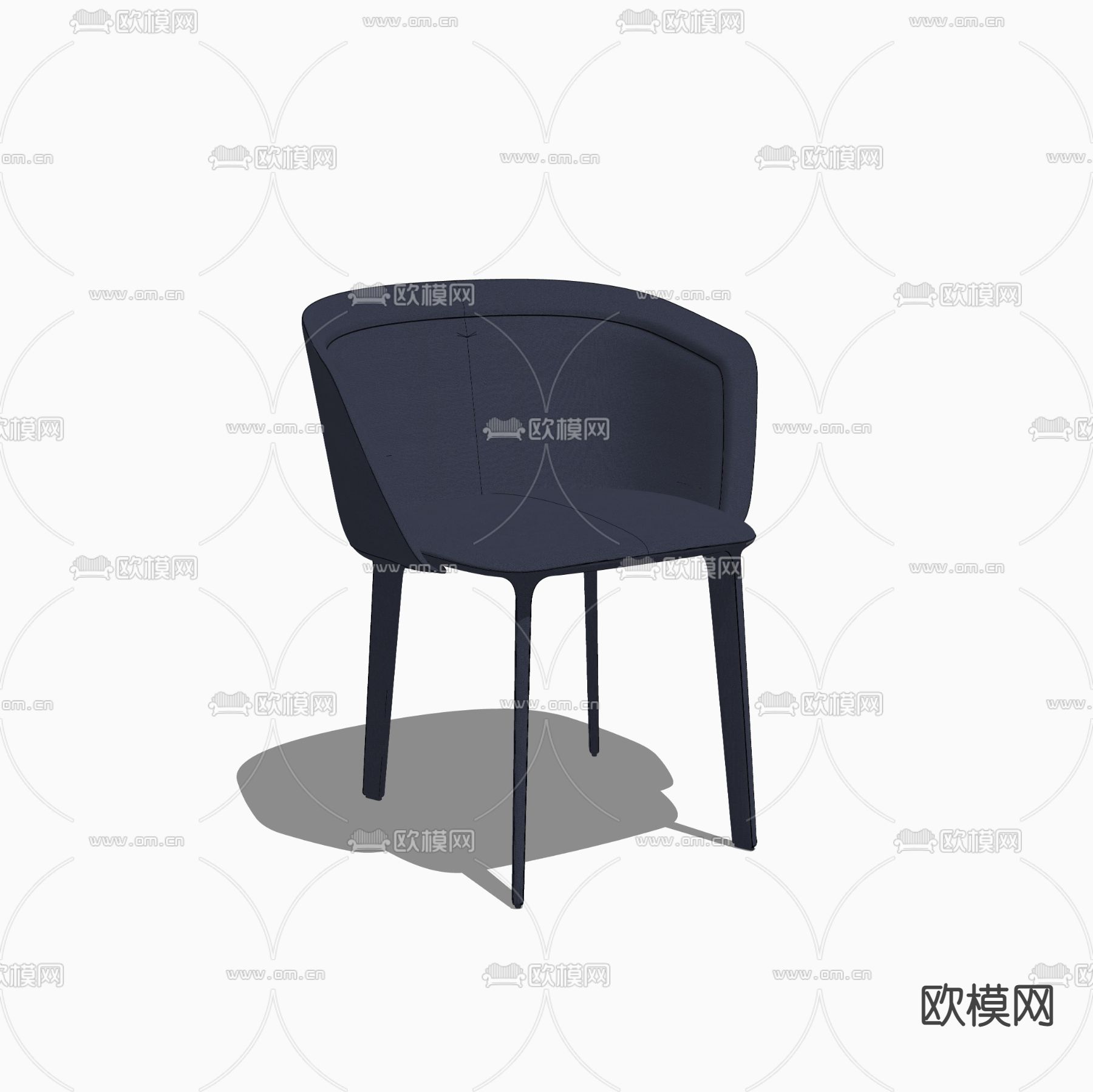 蓝色绒布单椅 餐椅su模型下载（渲染图2）
