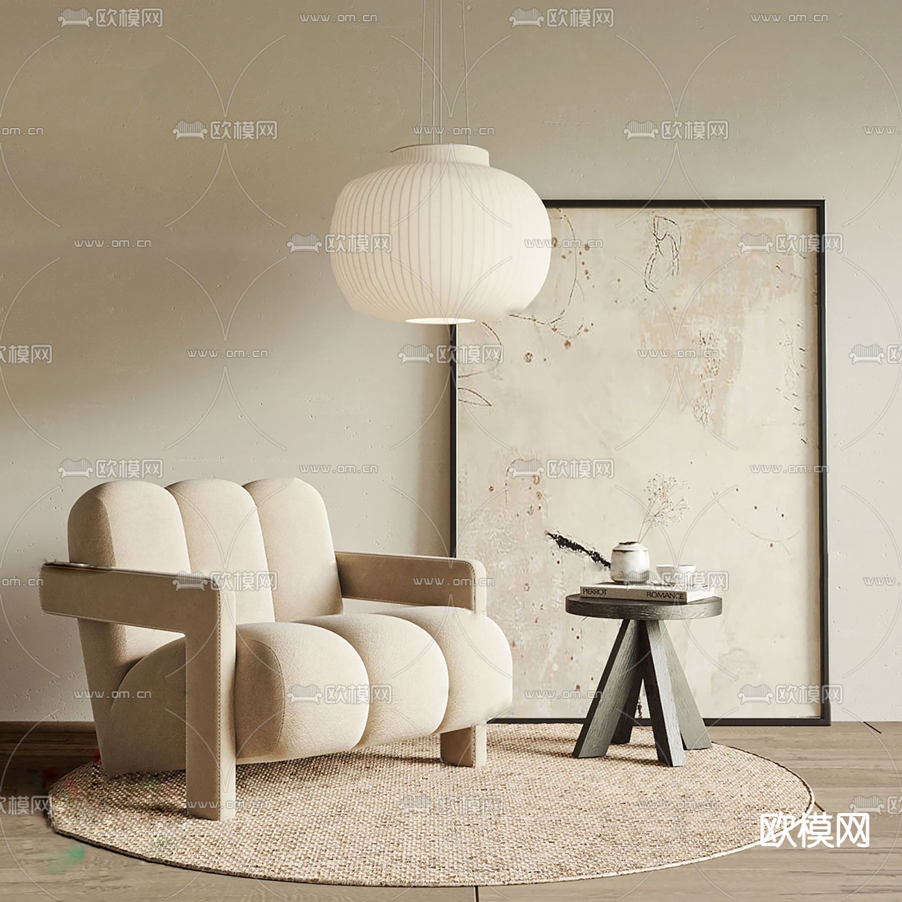 侘寂风休闲沙发3d模型下载