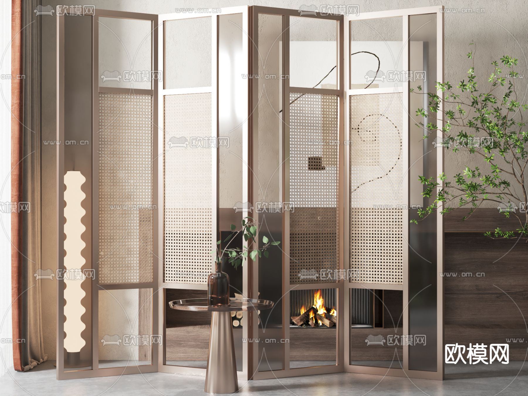 侘寂屏风 隔断3d模型下载