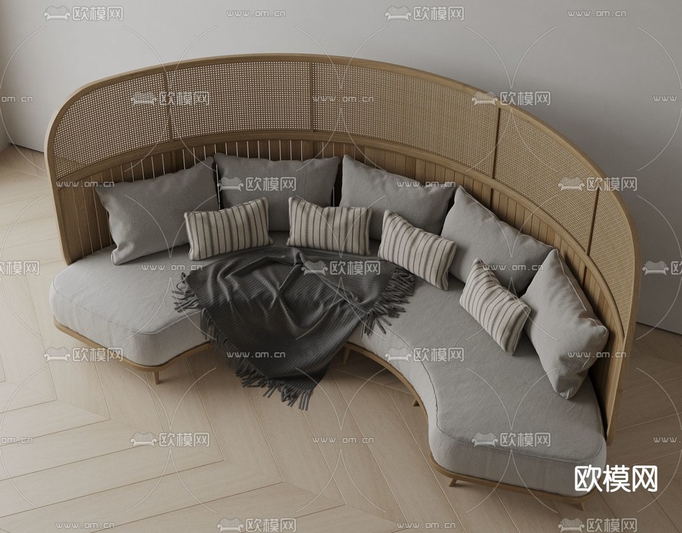 新中式弧形沙发 软体沙发3d模型下载_ID12264257_3dmax免费模型-欧模网