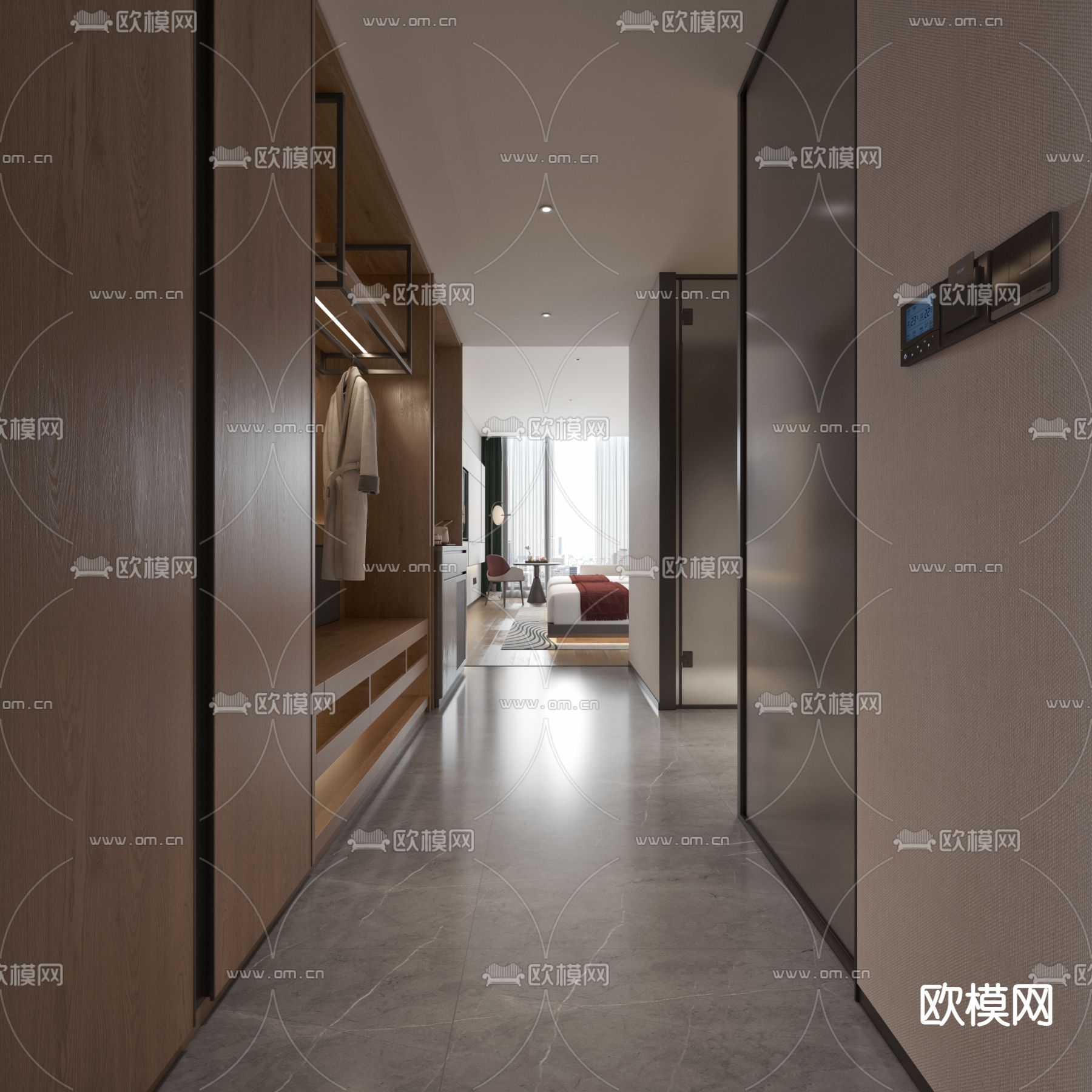 新中式酒店客房 双床房su模型下载（渲染图2）