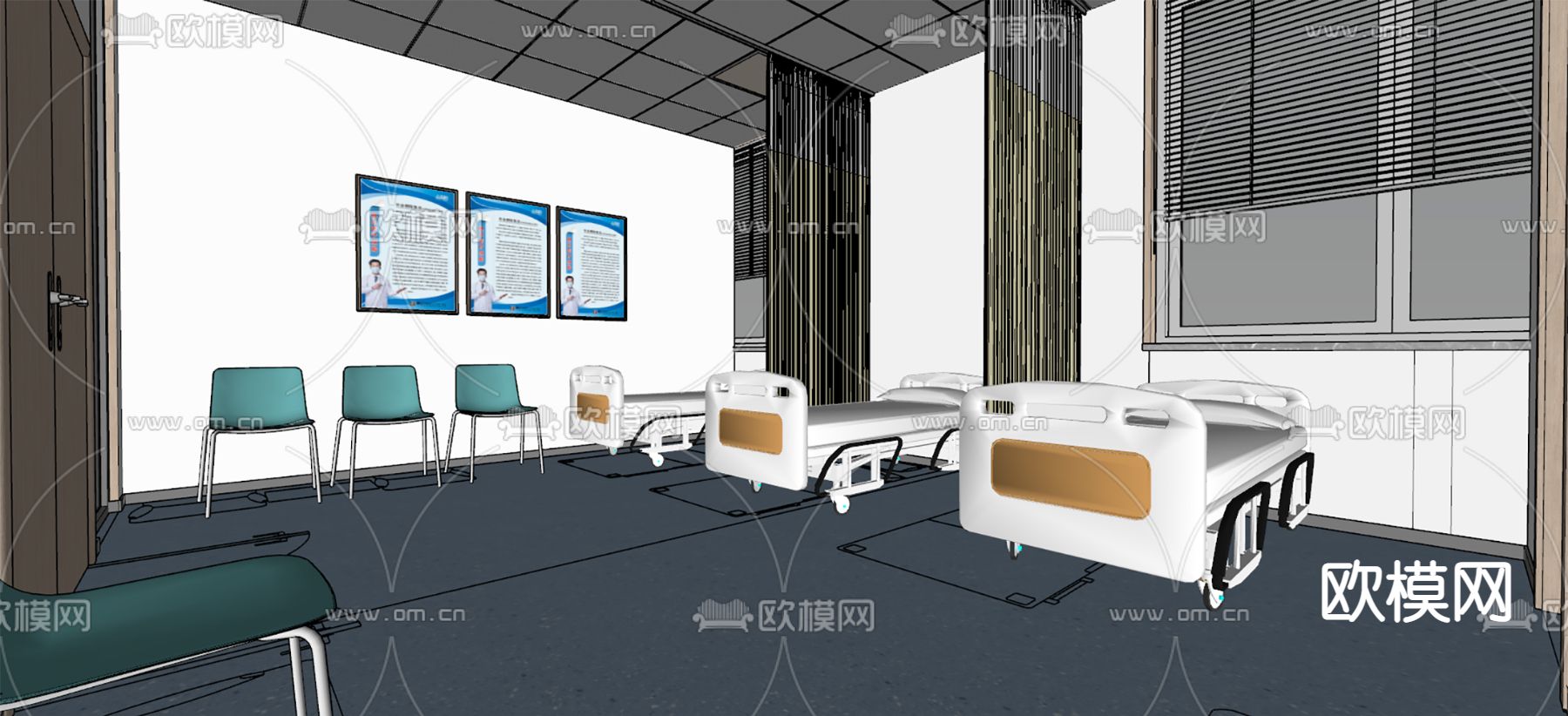 医院病房su模型下载（渲染图2）