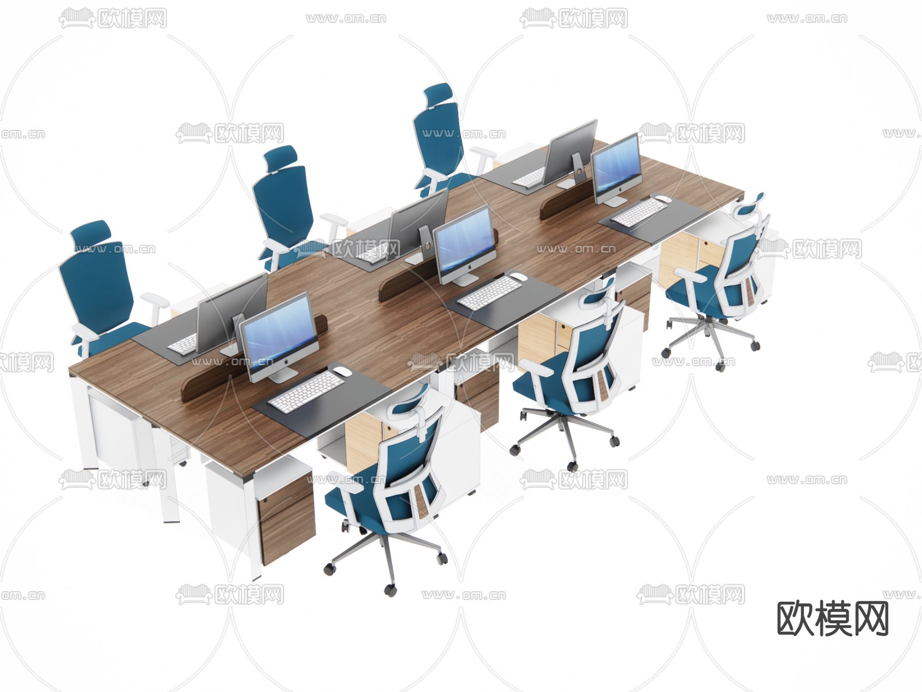 办公桌椅 屏风卡位su模型下载（渲染图1）