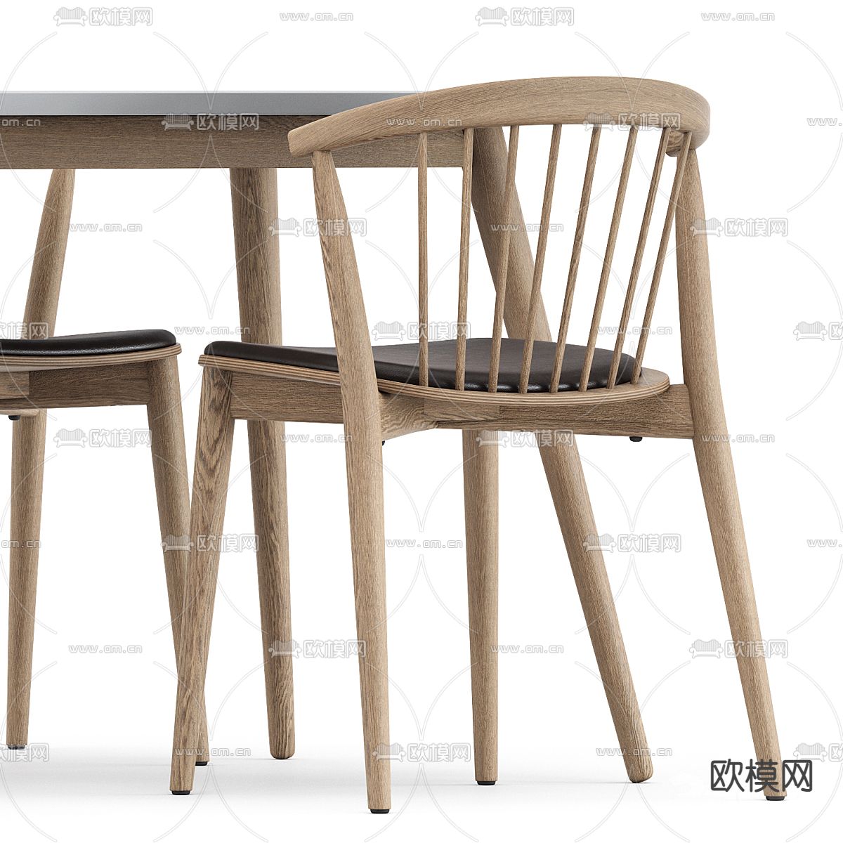 北欧条形餐桌椅3d模型下载（渲染图3）
