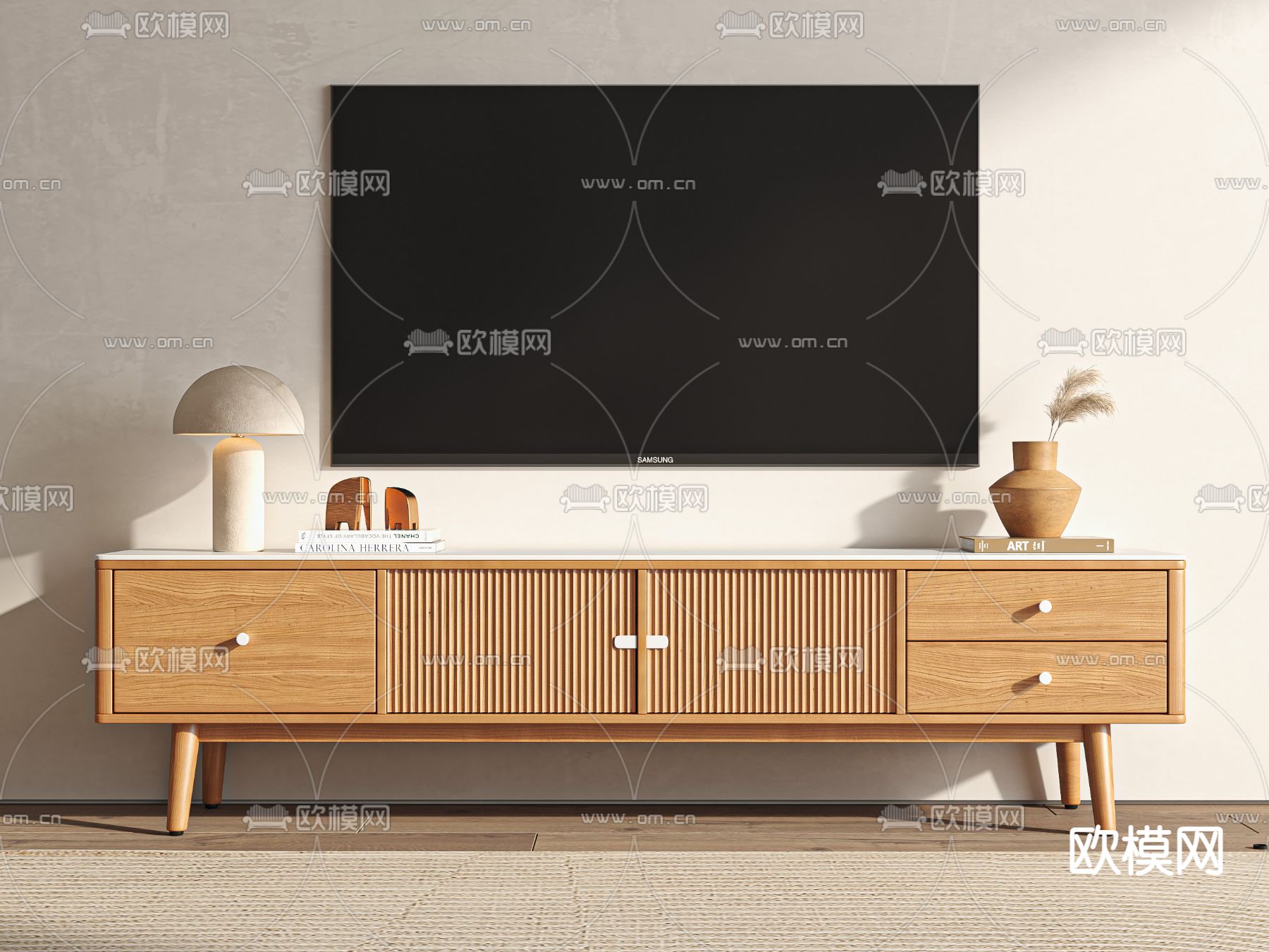 北欧实木电视柜3d模型下载