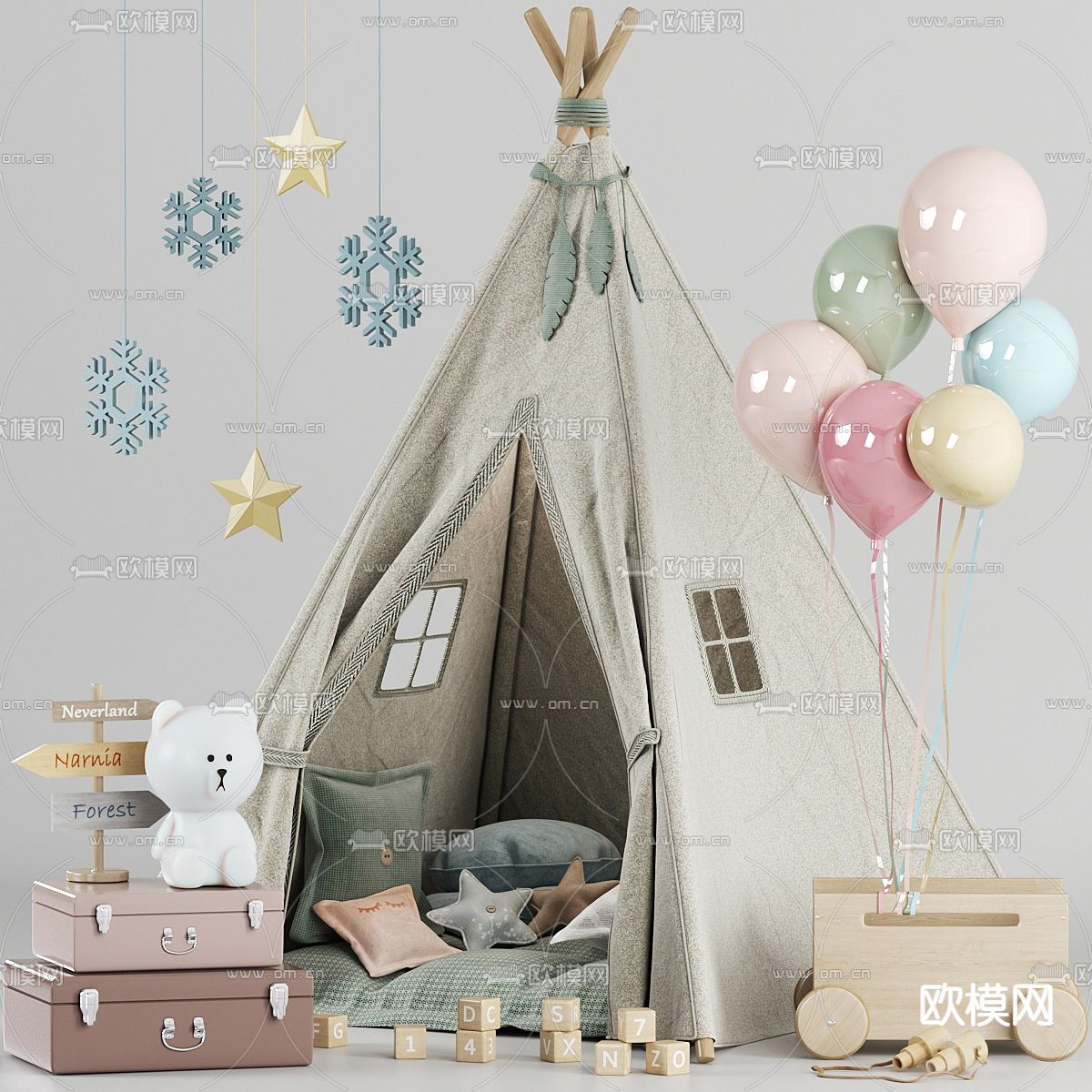 儿童帐篷3d模型下载（渲染图1）