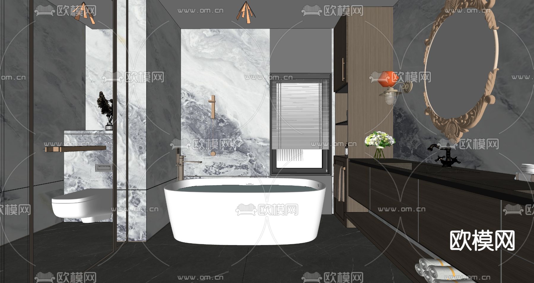 简美卫生间 浴室su模型下载（渲染图3）