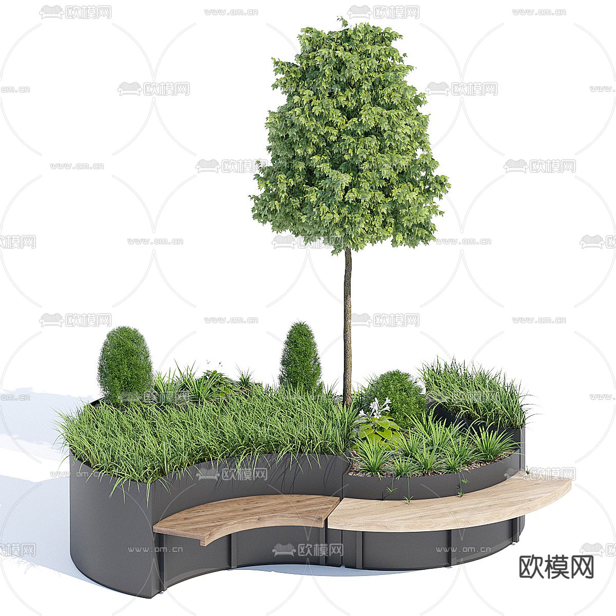 户外树池公共座椅3d模型下载（渲染图1）