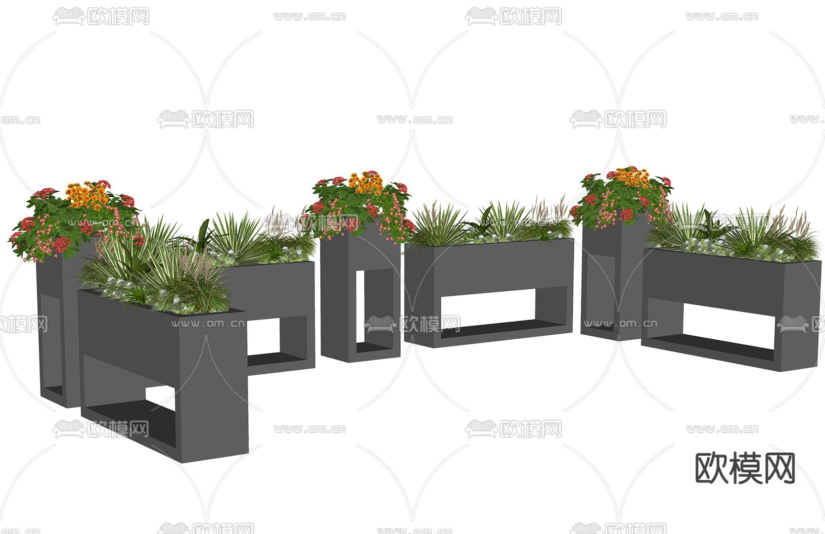 户外绿植花箱 花坛su模型下载（渲染图2）