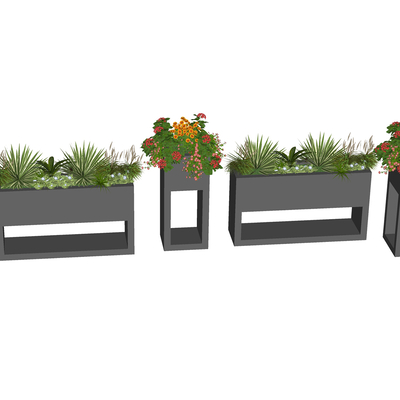  户外绿植花箱 花坛su模型 