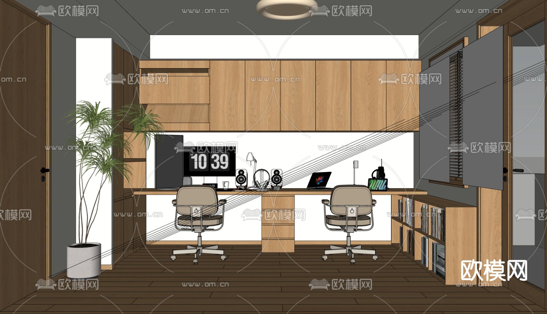 日式双人书房su模型下载（渲染图2）
