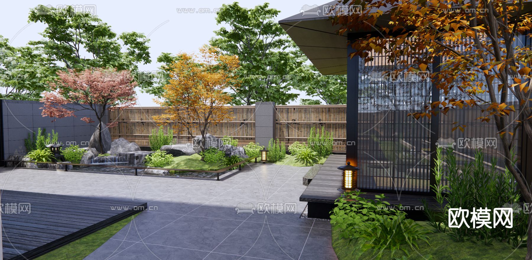 日式别墅庭院花园3d模型下载（渲染图2）