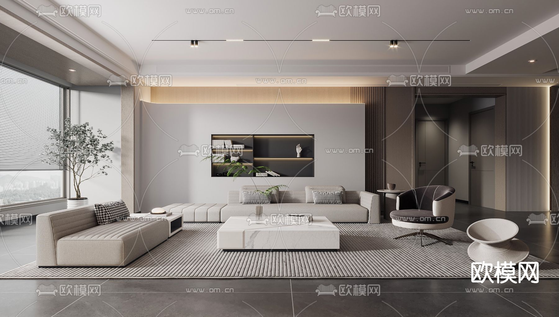 高级灰客厅3d模型下载（渲染图1）