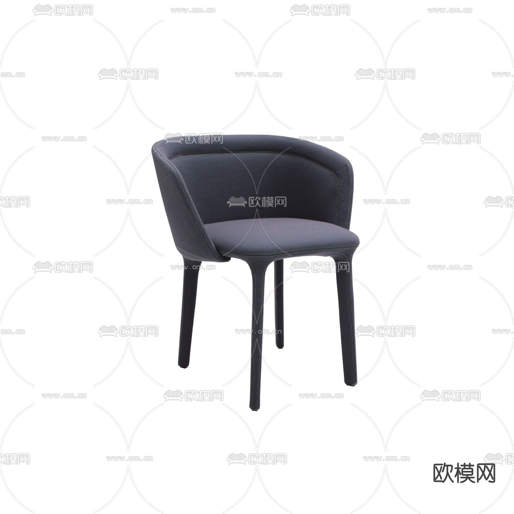 蓝色绒布单椅 餐椅su模型下载（渲染图1）