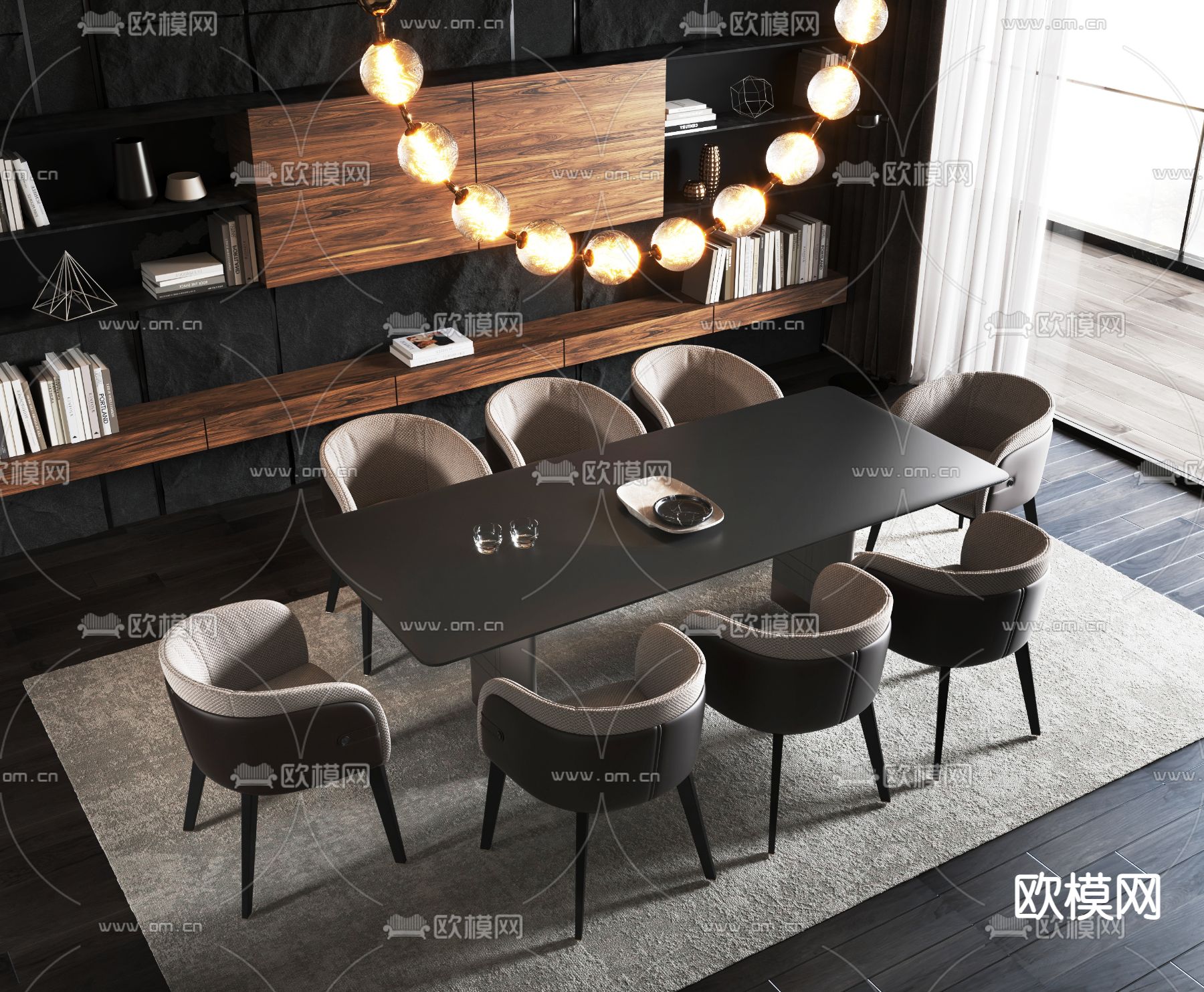 暗黑风餐桌椅3d模型下载（渲染图1）