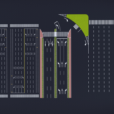  现代市政道路 车道导向线su模型 