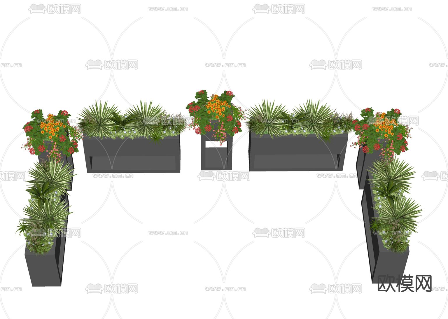 户外绿植花箱 花坛su模型下载（渲染图3）