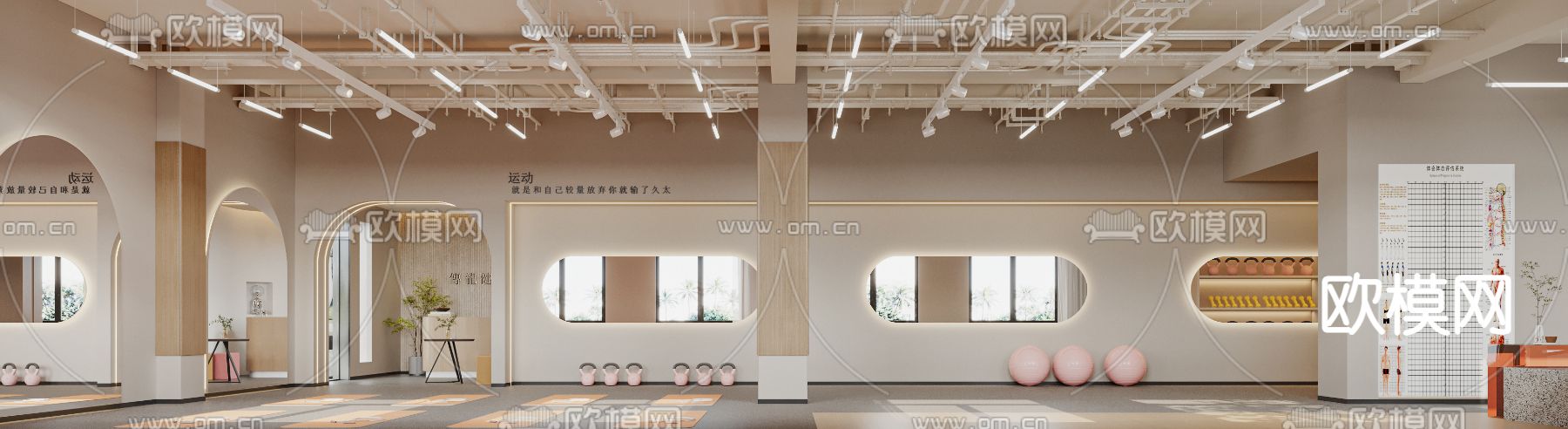 侘寂风瑜伽馆 健身房3d模型下载（渲染图3）