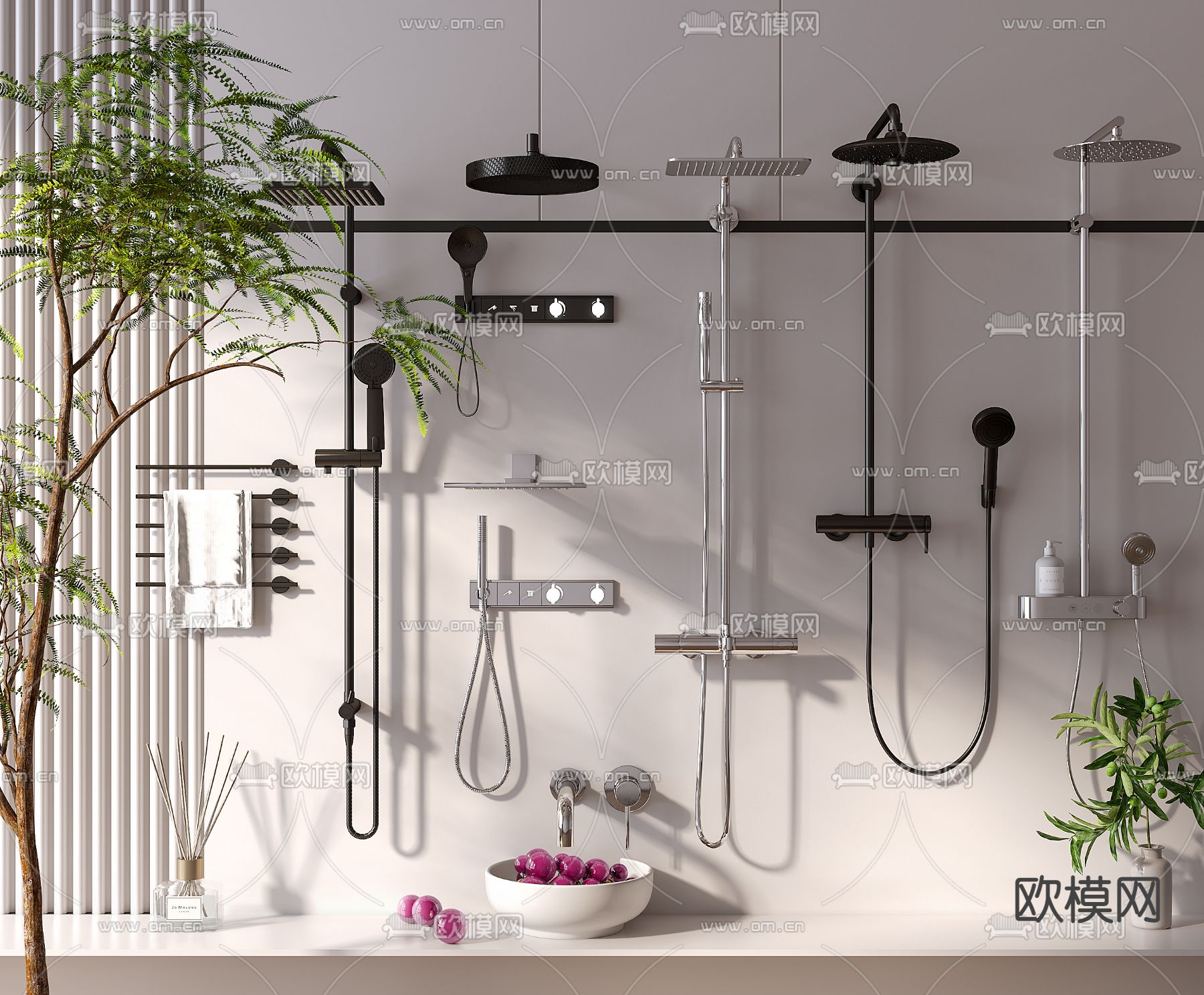 现代花洒 淋浴喷头su模型下载（渲染图1）