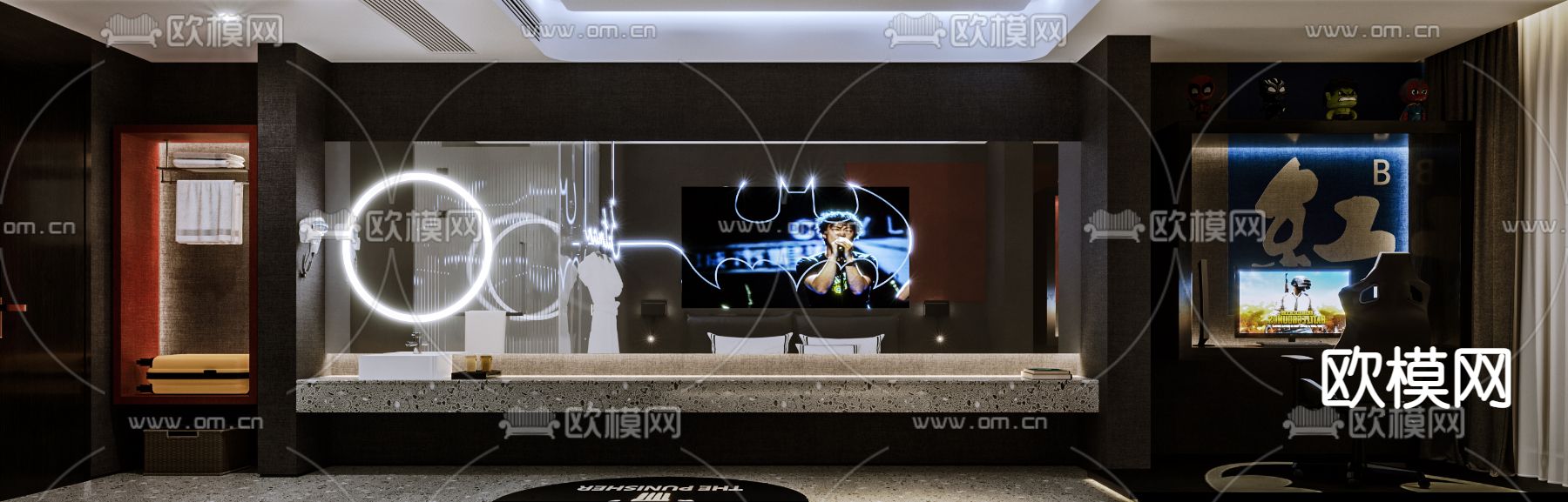 暗黑风酒店客房 电竞房3d模型下载（渲染图3）