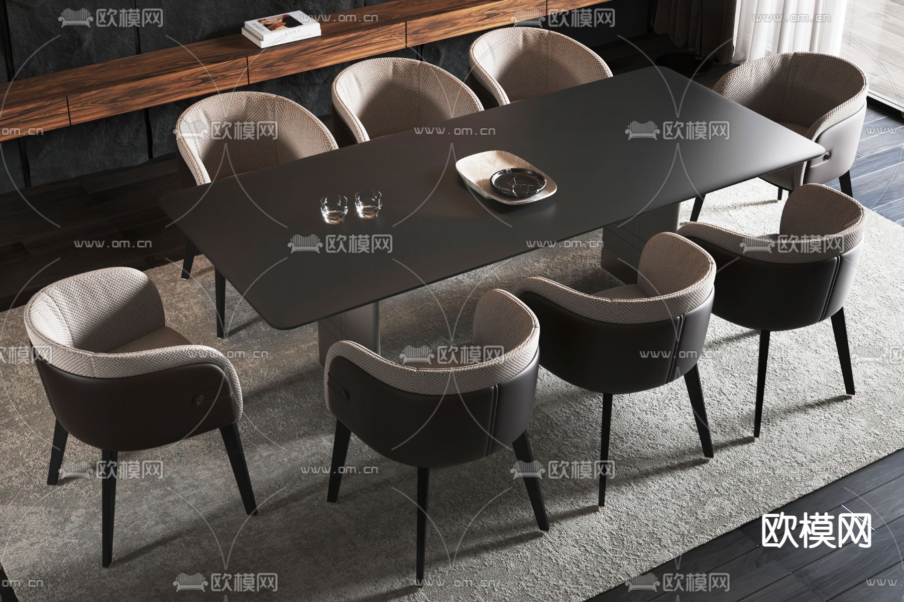 暗黑风餐桌椅3d模型下载（渲染图2）