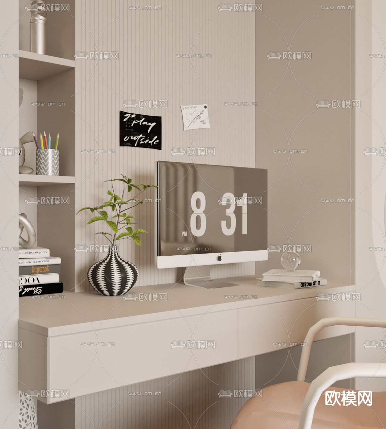 简欧卧室 女孩房su模型下载（渲染图2）