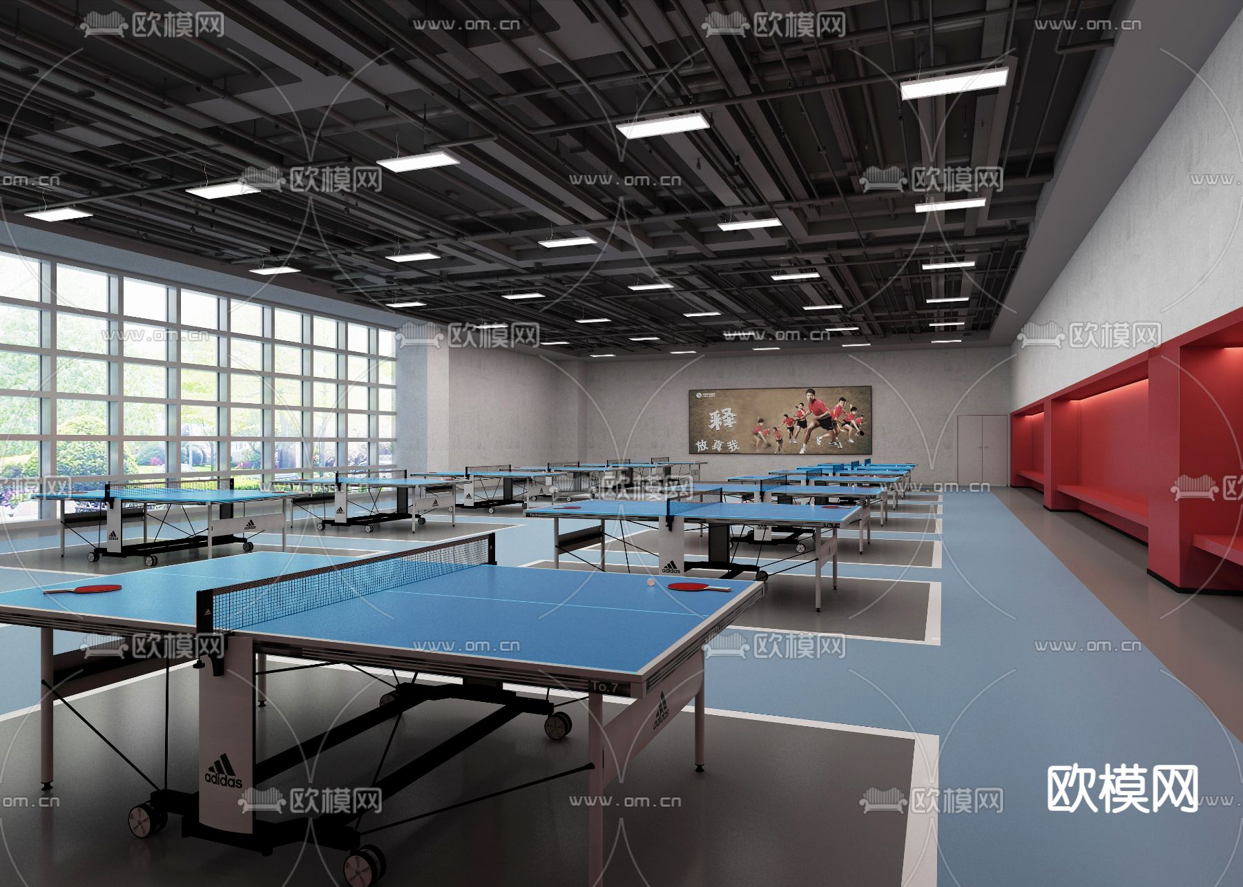现代乒乓球室3d模型下载