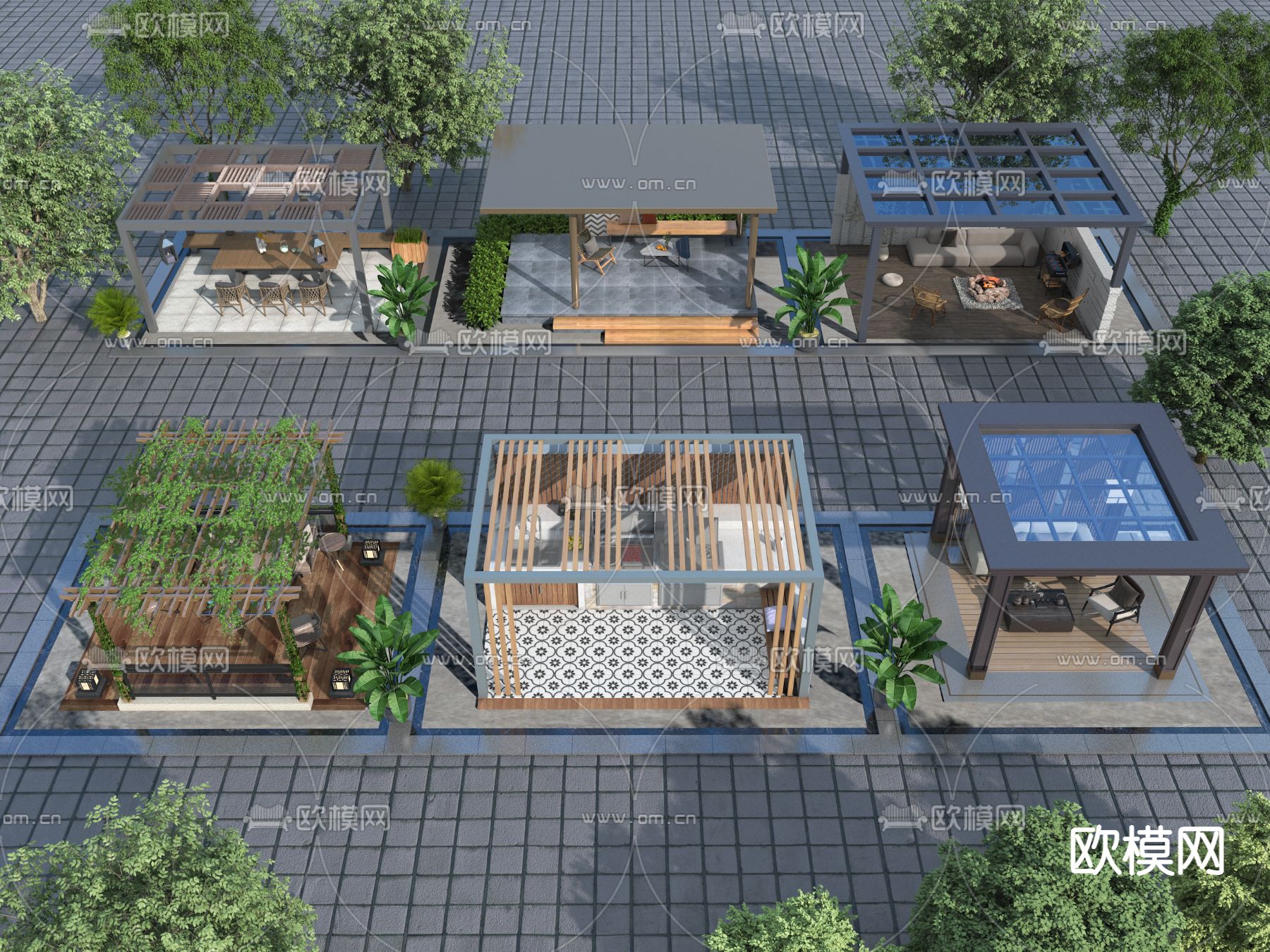 现代户外亭子 廊架 凉亭3d模型下载（渲染图1）