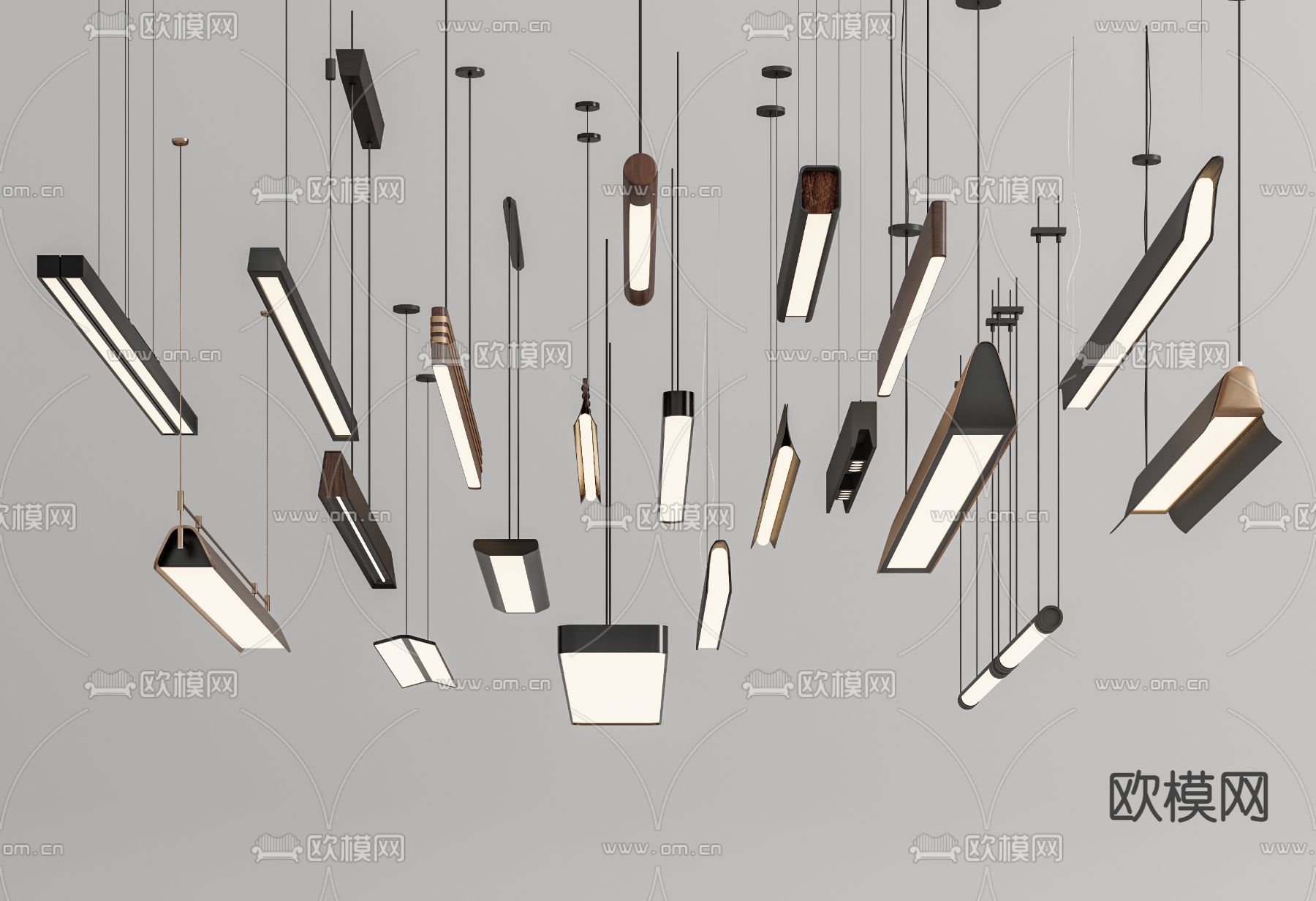 办公吊灯 长条吊灯su模型下载（渲染图1）