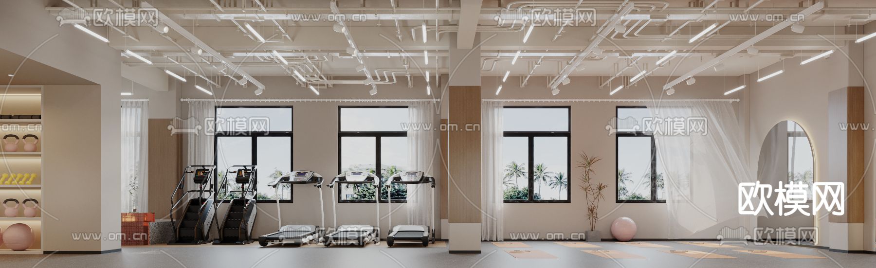 侘寂风瑜伽馆 健身房3d模型下载（渲染图2）