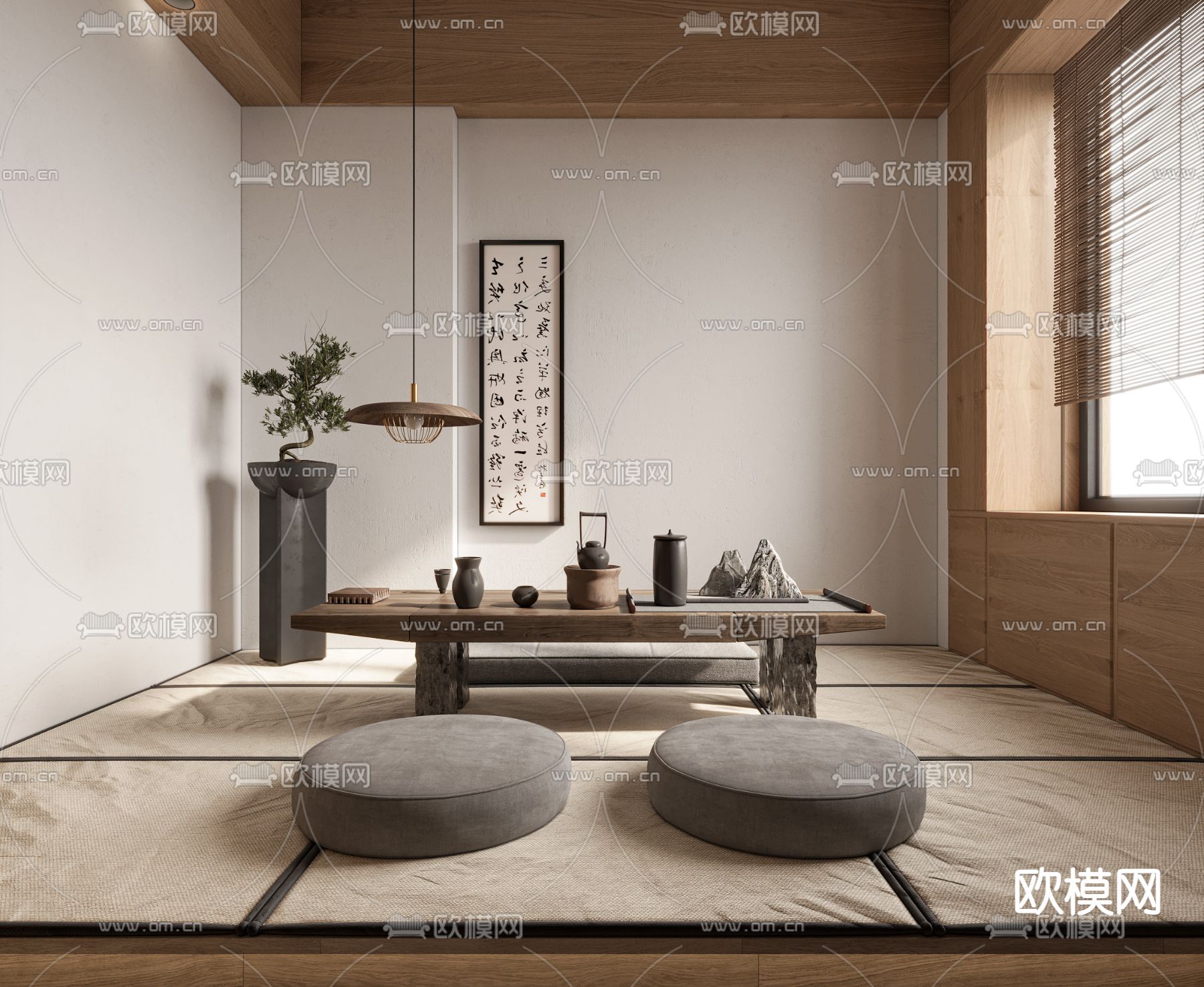 新中式榻榻米茶室3d模型下载