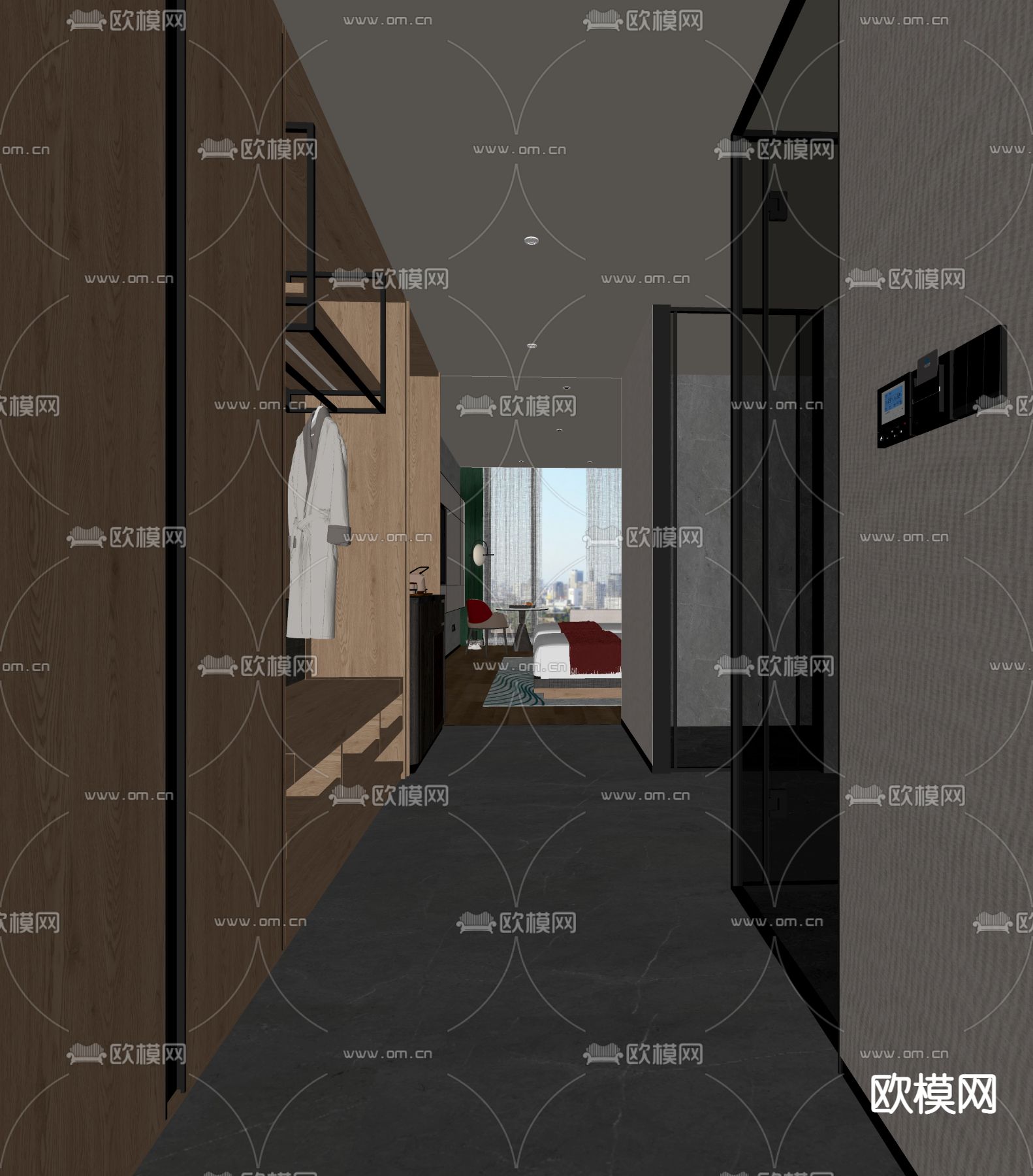 新中式酒店客房 双床房su模型下载（渲染图4）