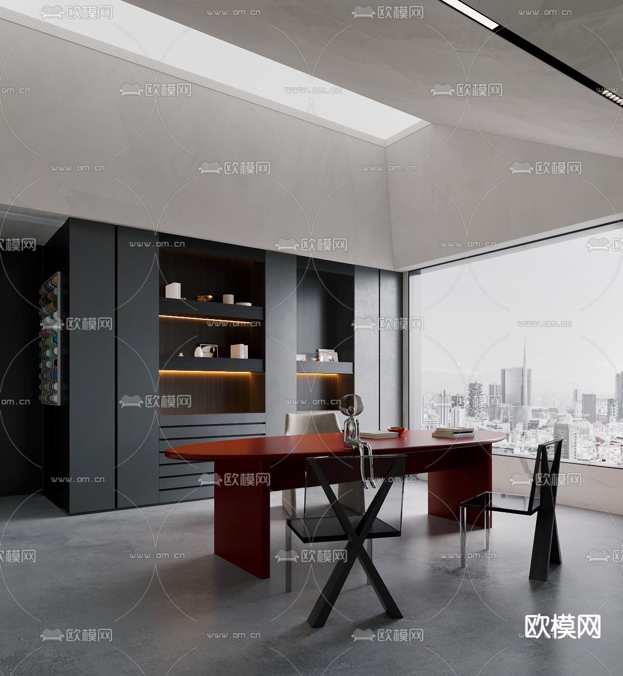 高级灰书房3d模型下载（渲染图1）