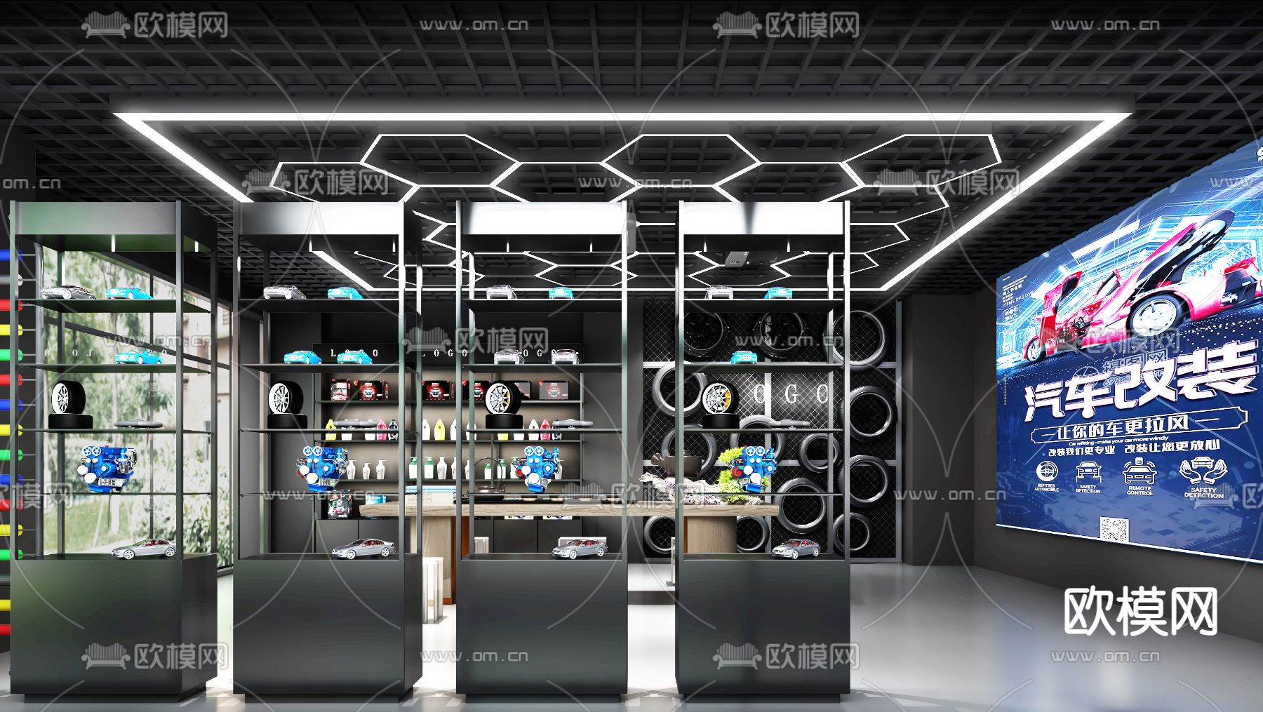 工业风汽修店3d模型下载（渲染图2）
