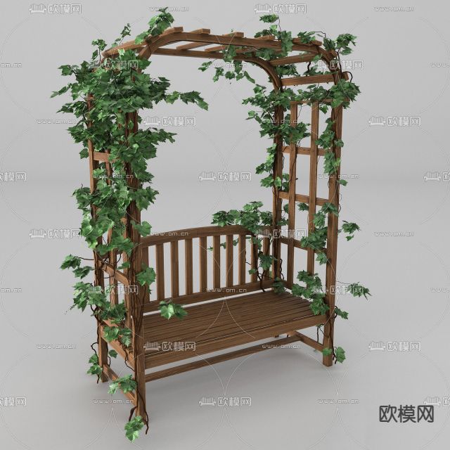 北欧简约实木绿植户外休闲椅免费3d模型下载