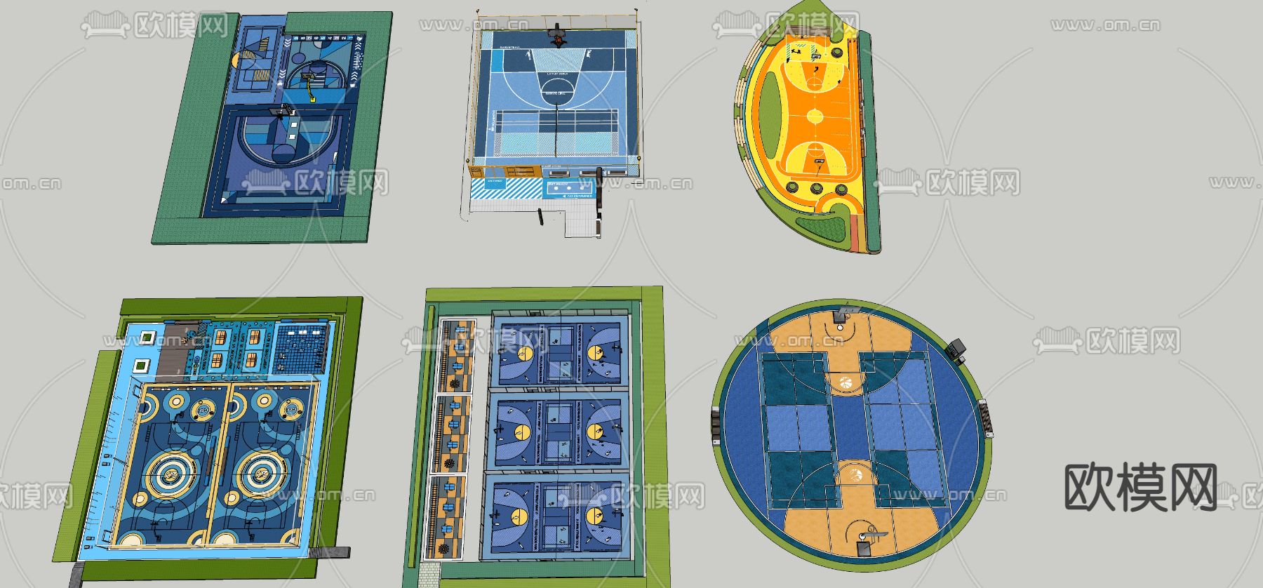 运动篮球场 户外运动健身场所su模型下载
