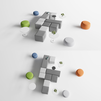  现代方块沙发 办公沙发su模型 