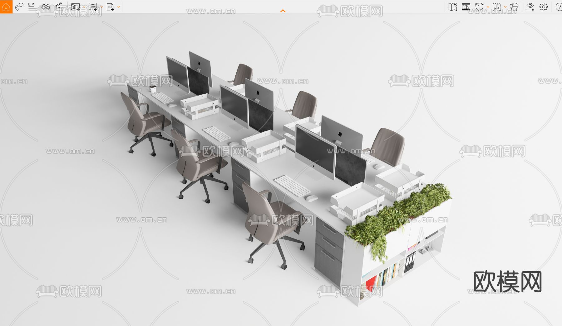 现代办公桌椅 办公卡位su模型