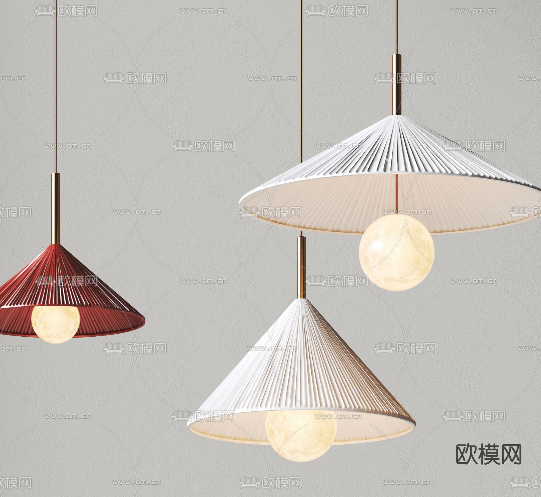 轻奢灯罩吊灯3d模型下载（渲染图2）