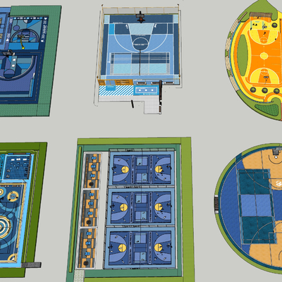  运动篮球场 户外运动健身场所su模型 