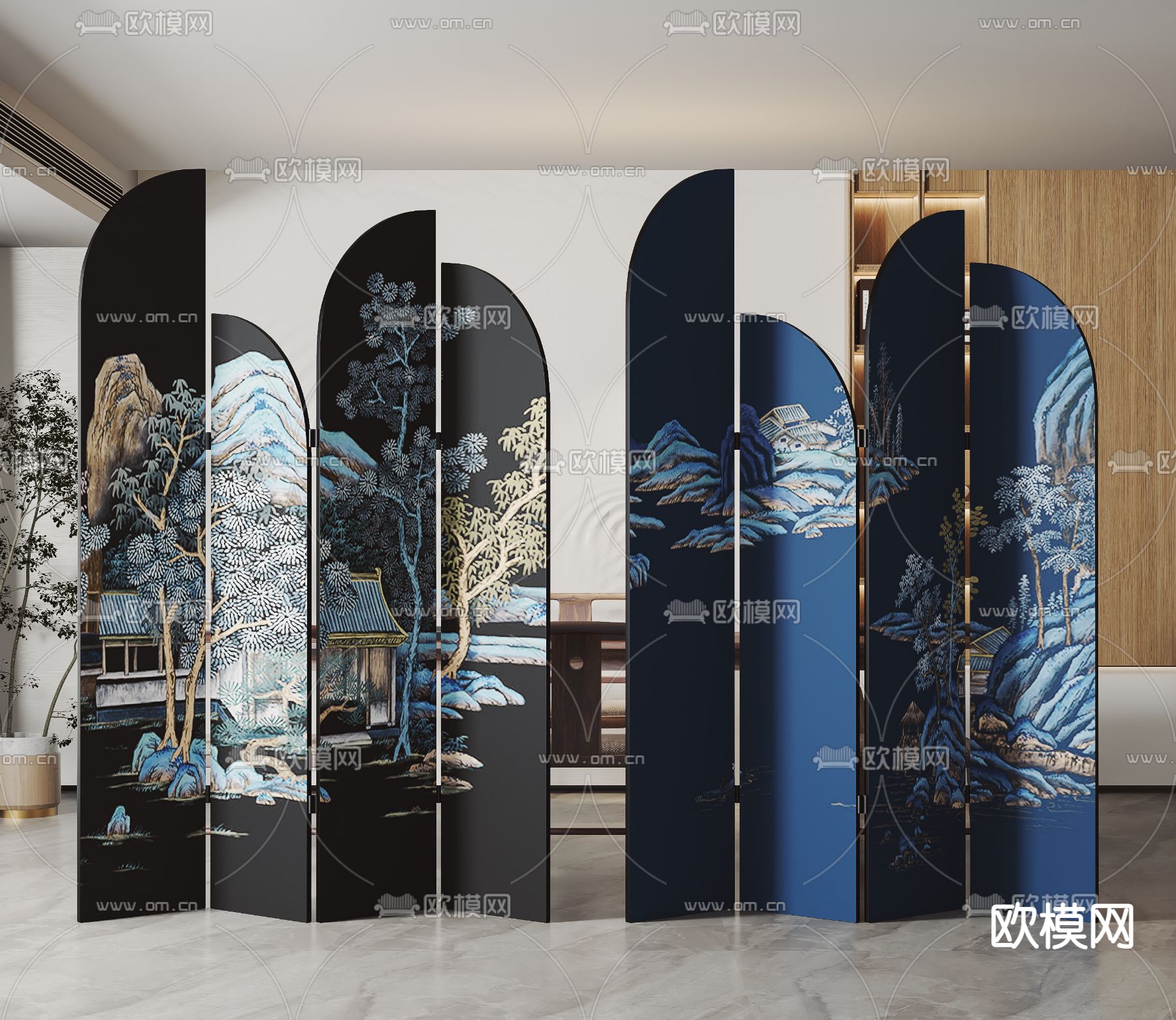 新中式屏风 隔断3d模型下载