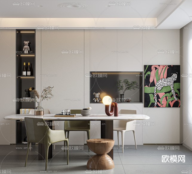 现代客餐厅3d模型下载(渲染图4)
