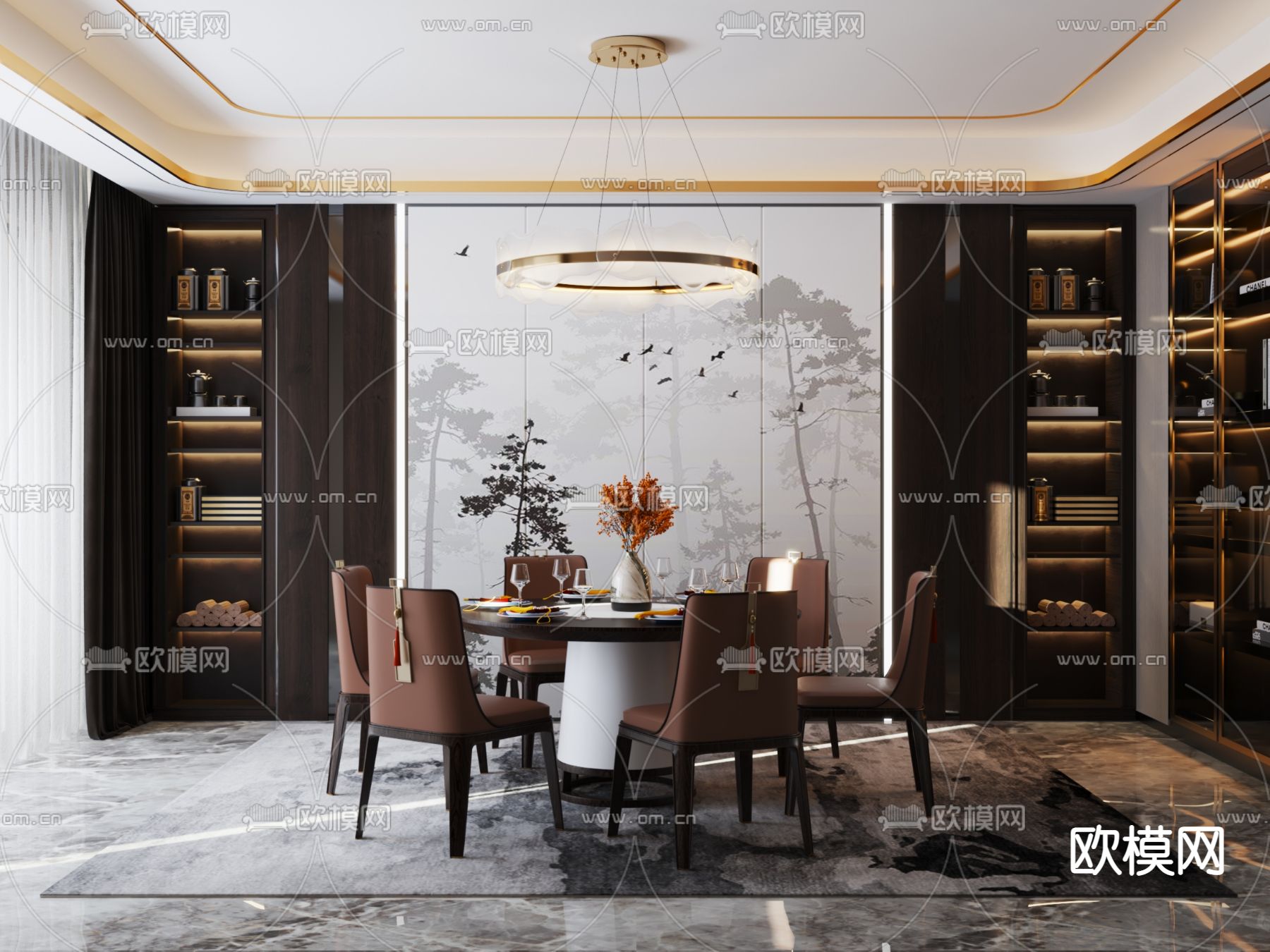 新中式餐厅免费3d模型下载