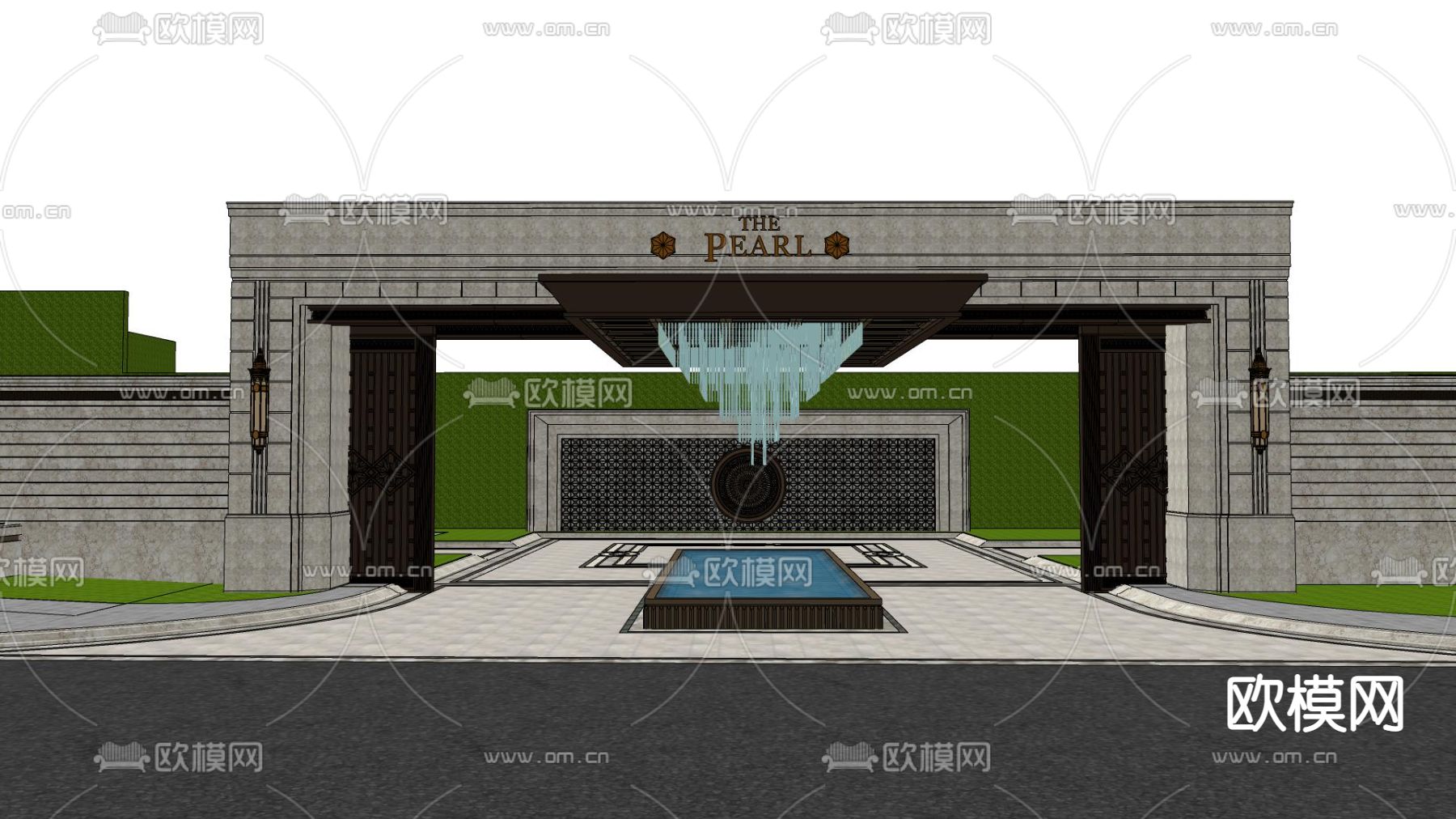 法式展示区喷泉景观su模型下载（渲染图3）