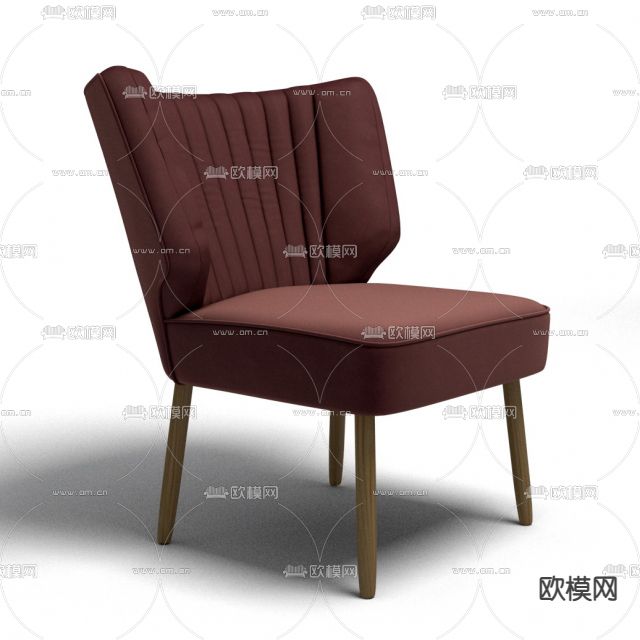 现代简约实木布艺单人沙发免费3d模型下载