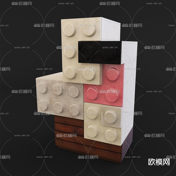 现代创意乐高实木装饰柜免费3d模型下载