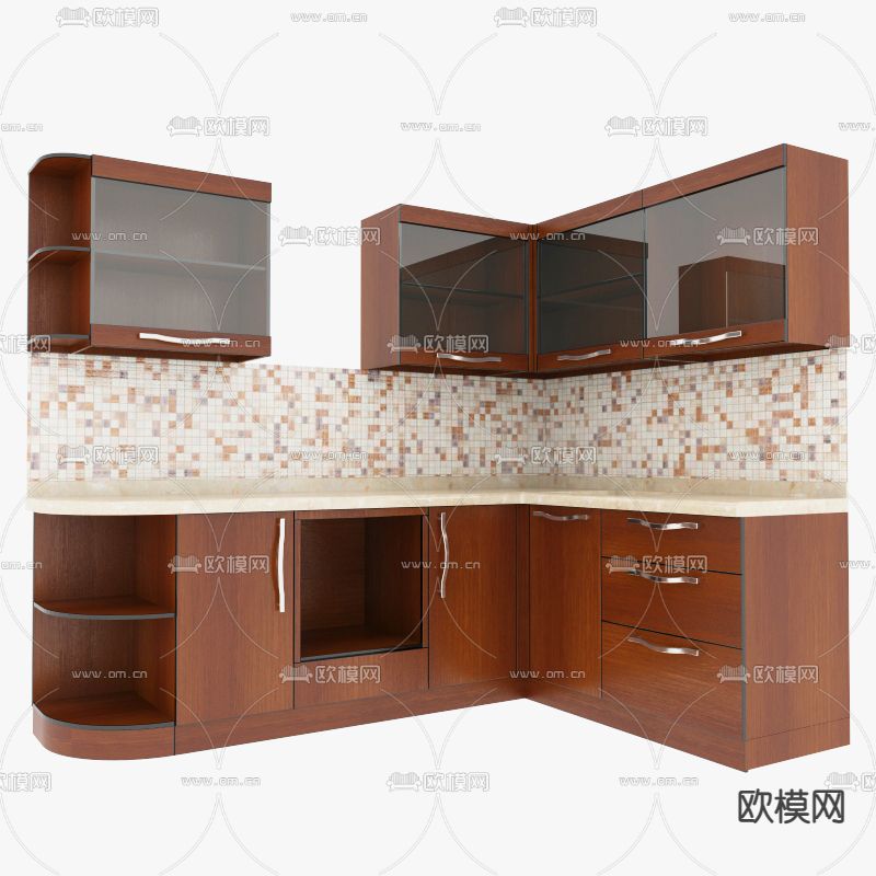 简欧复古创意实木大理石橱柜免费3d模型下载