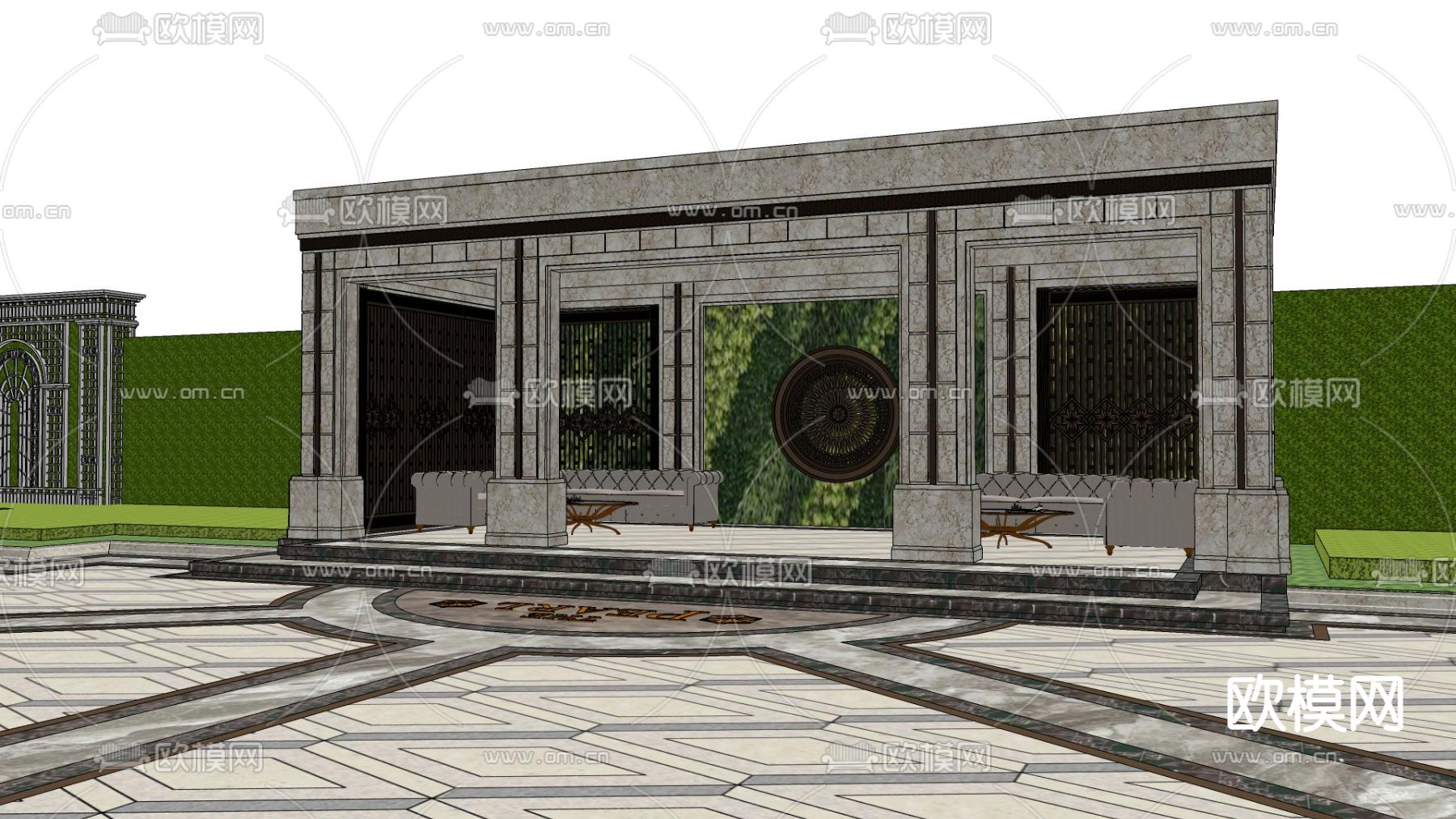 法式展示区喷泉景观su模型下载（渲染图4）