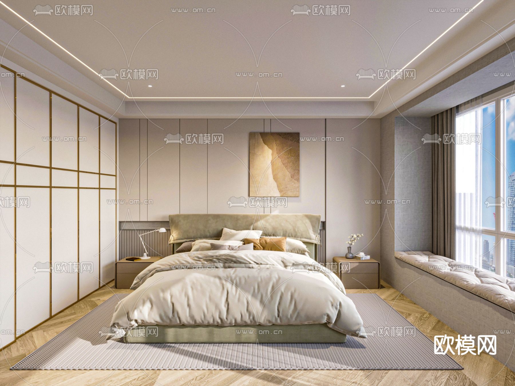 现代卧室 次卧免费3d模型下载_ID12243249_3dmax免费模型-欧模网