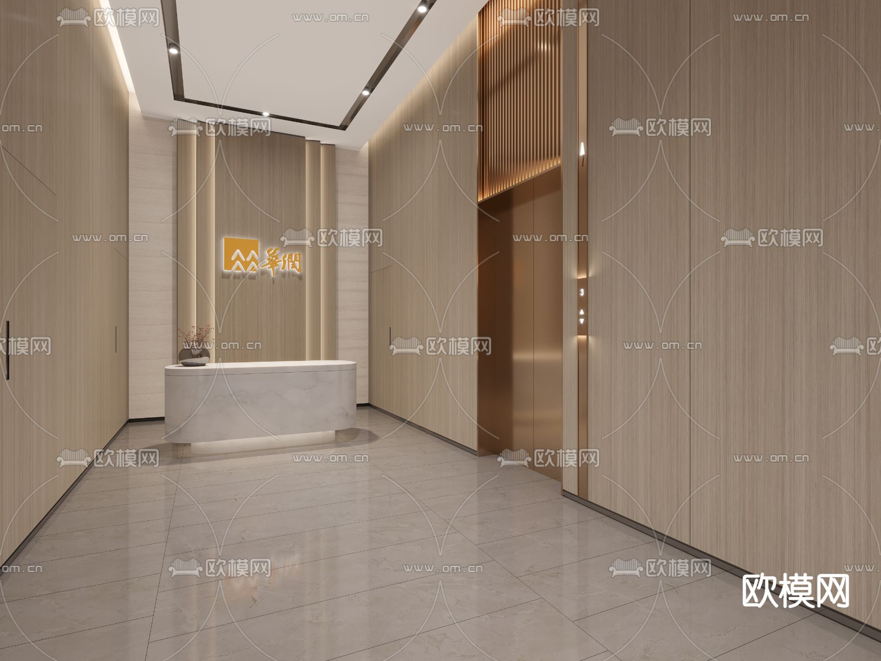 现代电梯厅免费3d模型下载（渲染图2）